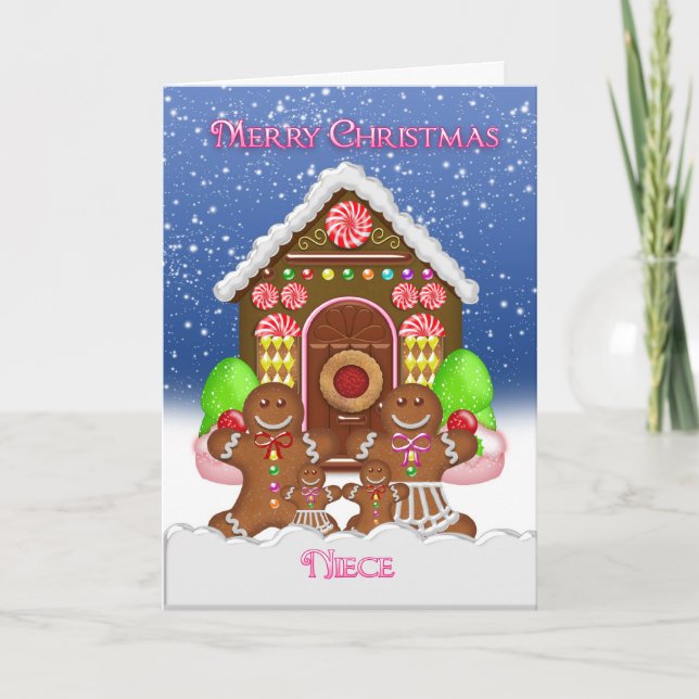 Cartão De Festividades Niece Gingerbird House e Family Christmas Greet (Frente)