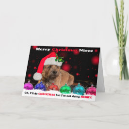 Cartão De Festividades Niece Grumpy Border Terrier Dog Em Santa Humor