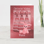 Cartão De Festividades Niece Sparkle Christmas Greeting Card Dusky Pink<br><div class="desc">An ultra modern Christmas card for the girly girl or just the lover of blended colors,  complete with sparkle teddy and funky trees,  bells and baubles sit in the background.</div>