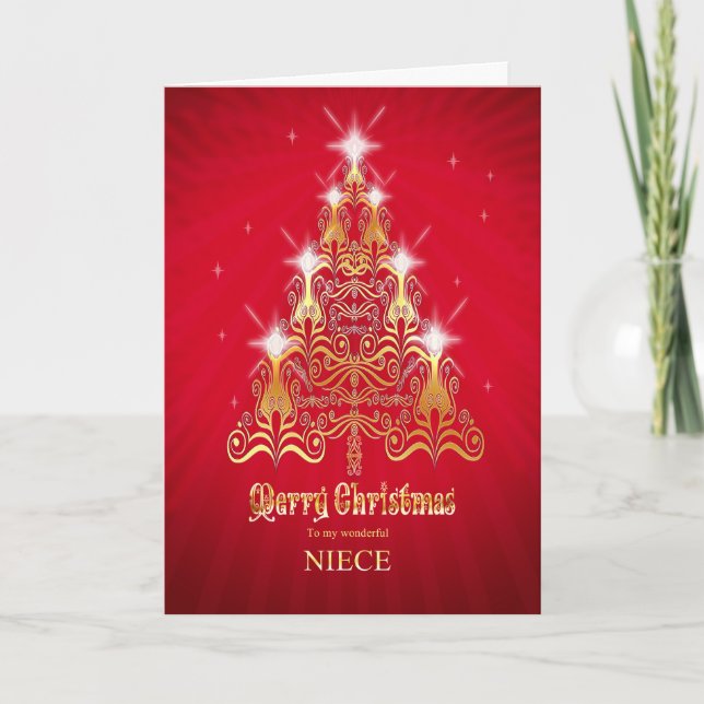 Cartão De Festividades Niece, Stylized tree Christmas card (Frente)