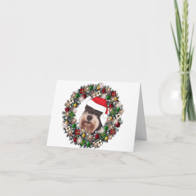 Cartão De Festividades No Natal - Miniatura Schnauzer (Frente)