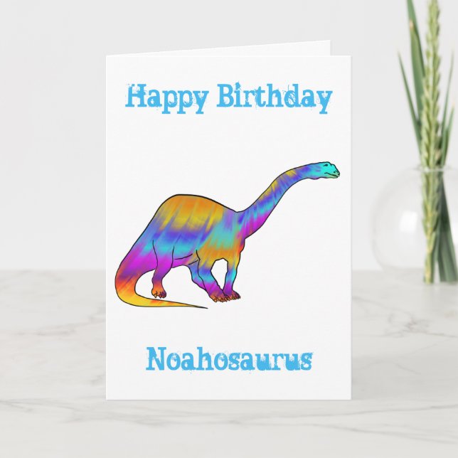 Cartão De Festividades Noah saurus Rainbow Brontosaurus Dinosaur Adiciona (Frente)