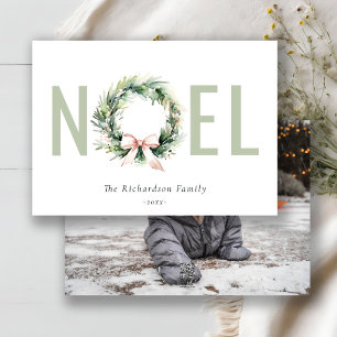 Cartão De Festividades Noel Blush Green Christmas Wreath Photo