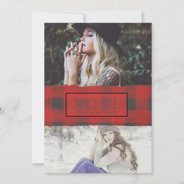 Cartão De Festividades Noel Buffalo Xadrez Duas Fotos (Frente)