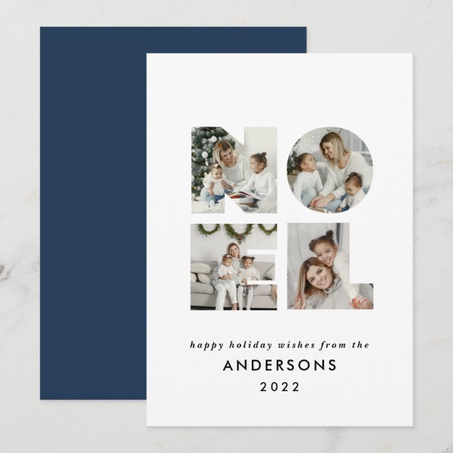 Cartão De Festividades Noel Christmas bold 4 foto simples Holiday (Frente/Verso)