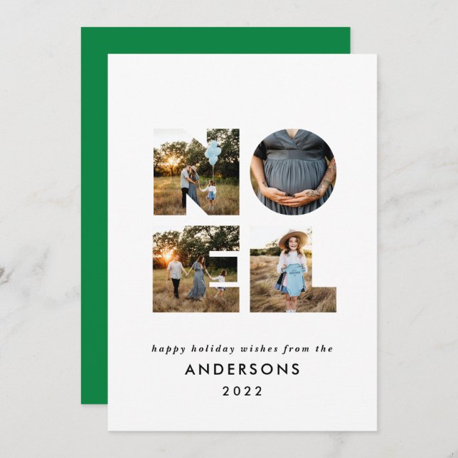 Cartão De Festividades Noel Christmas bold 4 foto simples Holiday (Frente/Verso)