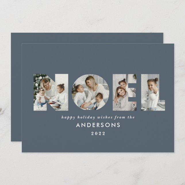 Cartão De Festividades Noel Christmas bold 4 foto simples Holiday (Frente/Verso)