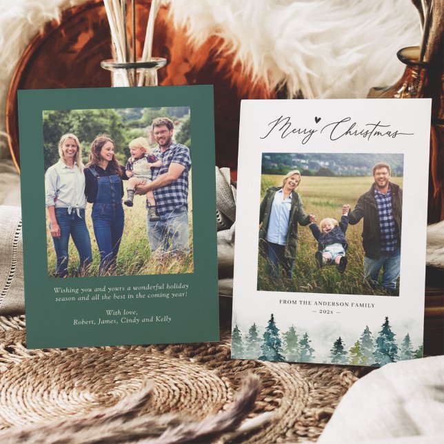 Cartão De Festividades Noel Natural: Pine Forest 2 Foto Feliz Natal (Criador carregado)