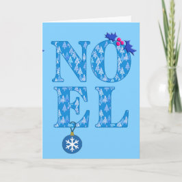 Cartão De Festividades NOEL num padrão de árvore de Natal azul