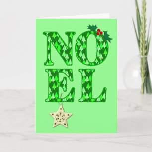 Cartão De Festividades NOEL num padrão de árvore de Natal verde