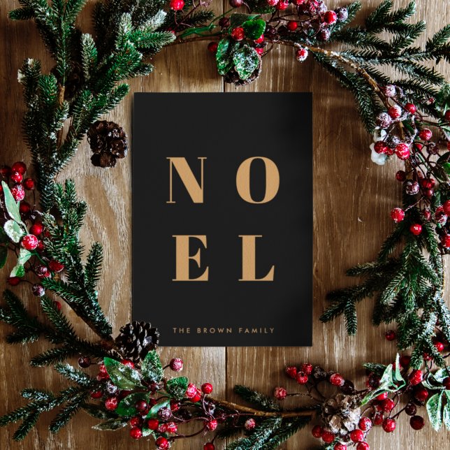 Cartão De Festividades Noel preto e Dourado | Trendy Na moda Natal (Criador carregado)