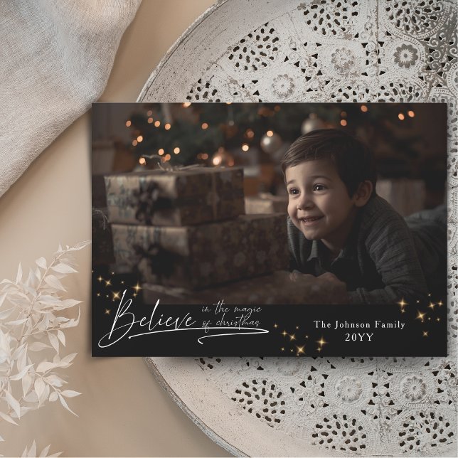 Cartão De Festividades Noir Chic Acredita na magia do natal (Criador carregado)
