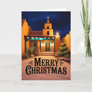 Cartão De Festividades Noite da Igreja de Natal Pueblo do Novo México