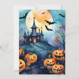 Cartão De Festividades Noite de Halloween Jack O’Lanterna Bats Lâmpada Co