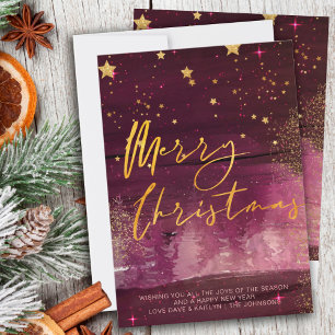 Cartão De Festividades Noite de Inverno Estrelada Feliz Natal Rubi Dourad