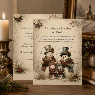 Cartão De Festividades Noite de Natal de Música Carolers Boneco de Neve d