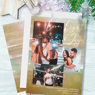 Cartão De Festividades Noite Estrelada Amor Luz e Alegria 3 Foto Dourado