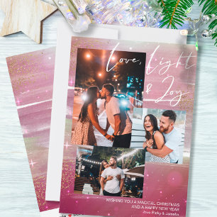 Cartão De Festividades Noite Estrelada Amor Luz e Alegria 3 Foto Vermelha