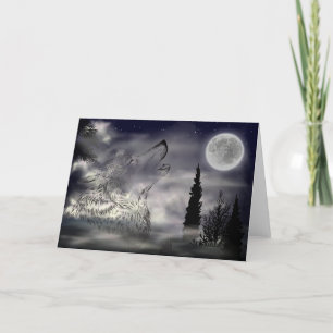 Cartão De Festividades Noite Floresta Lua Lobo Solitário Aniversário