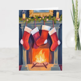 Cartão De Festividades Noite Santa | Meias de Natal Aquarela
