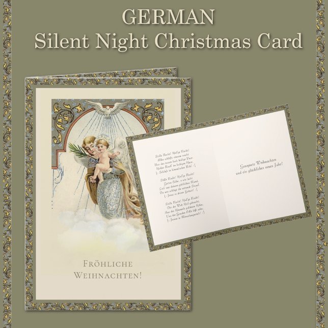 Cartão De Festividades Noite Silenciosa do Anjo de Natal Alemão (Traditional Vintage  German Angel Christmas Card with German Silent Night Hymn )