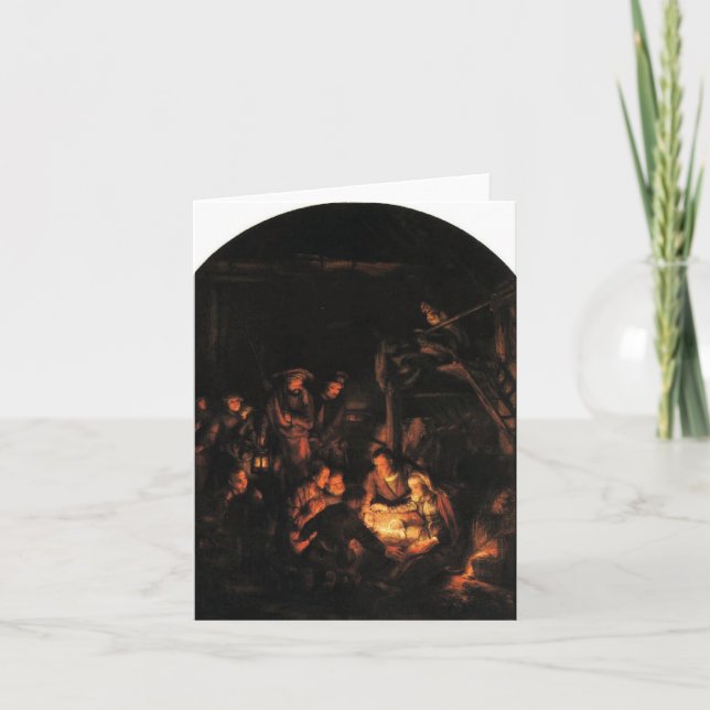 Cartão De Festividades Noite silenciosa - Rembrandt 1640. (Frente)