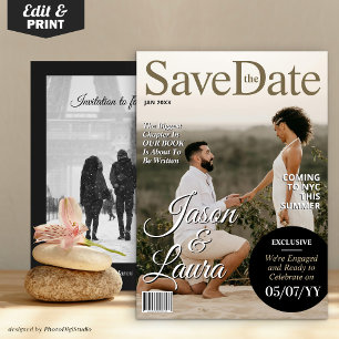Cartão De Festividades Noivado da revista moderna Salve a data Convide