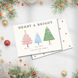 Cartão De Festividades Nome da Família das Árvores de Natal em Watercolor