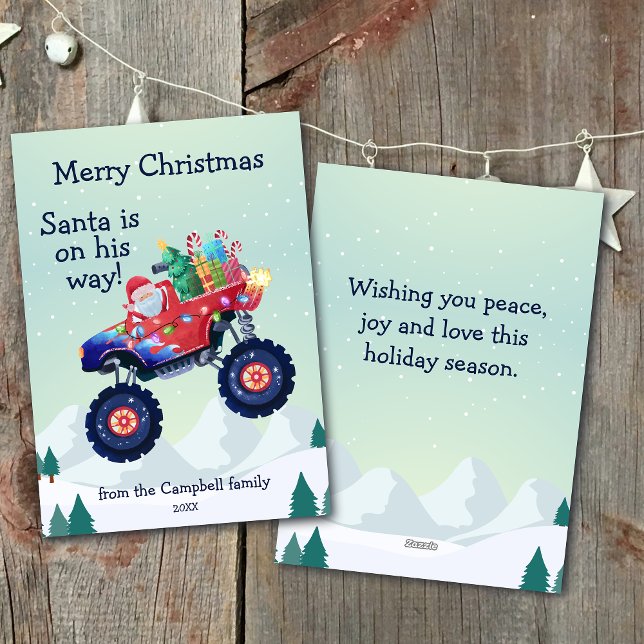 Cartão De Festividades Nome da Família de Papais noeis de Caminhão Monste (Criador carregado)