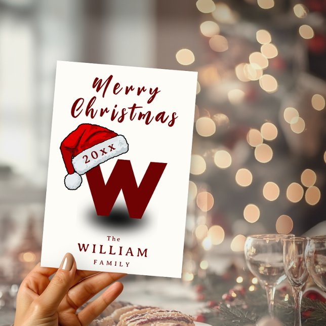 Cartão De Festividades Nome da Família de Script de Natal Monograma Não F (Christmas Script Family Name Monogram Non Photo Holiday Card)