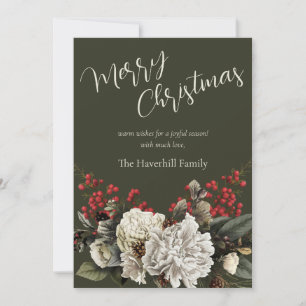 Cartão De Festividades Nome da Família Moderno Floral Natal Elegante Scri