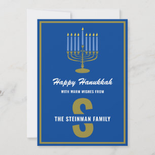Cartão De Festividades Nome da Família Monograma Feliz Hanukkah Menorah C