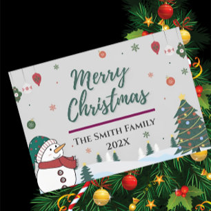 Cartão De Festividades Nome da família personalizada Elegante e Natal do