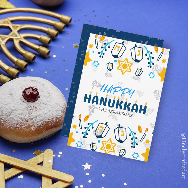Cartão De Festividades Nome da Família Personalizado Feliz Hanukkah (Criador carregado)