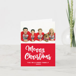 Cartão De Festividades Nome Da Foto Da Família Feliz Natal Vermelho E Bra