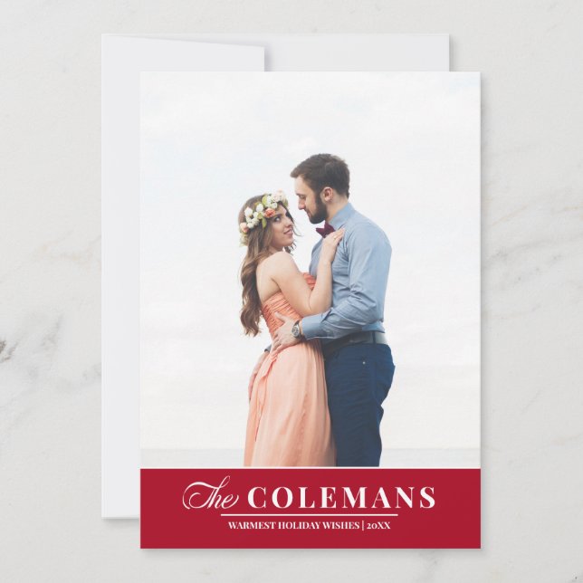 Cartão De Festividades Nome de família elegante Vermelho | Foto vertical  (Frente)