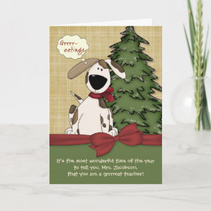 Cartão De Festividades Nome do Professor Personalizável Cachorro de Natal