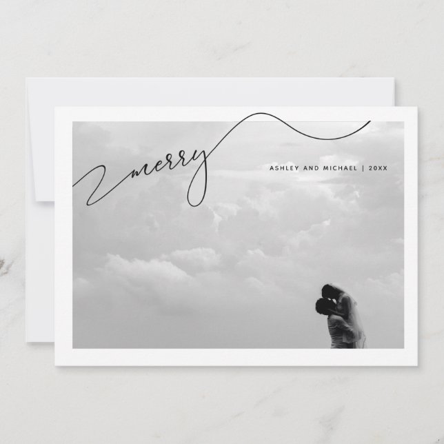 Cartão De Festividades Nome do Script de Caligrafia da feliz Foto Natal (Frente)