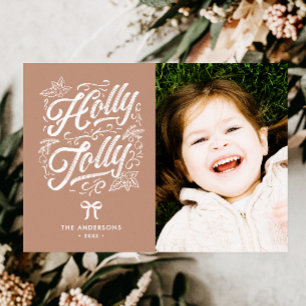 Cartão De Festividades Nome e Foto de Natal da Família Holly Jolly