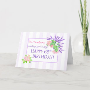 Cartão De Festividades Nome Personalizado 65.º Aniversário com Flores de