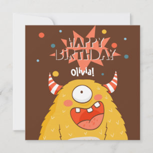 Cartão De Festividades Nome Personalizado Aniversário do Monstro Amarelo