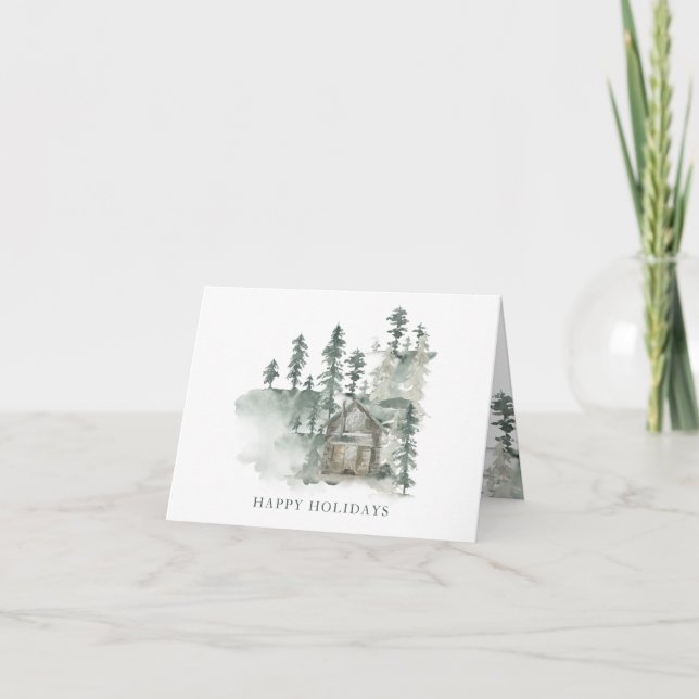 Cartão De Festividades Nome Personalizado Cabana Rústica Aquarela Florest (Frente)