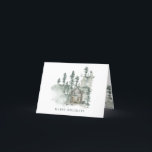 Cartão De Festividades Nome Personalizado Cabana Rústica Floresta Aquarel<br><div class="desc">Cartão de Férias Dobrado Cabana Rústica Floresta Aquarela Verde Personalizado</div>