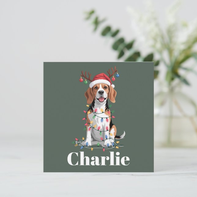 Cartão De Festividades Nome Personalizado Cachorro de Beagle de Natal (Em pé/Frente)