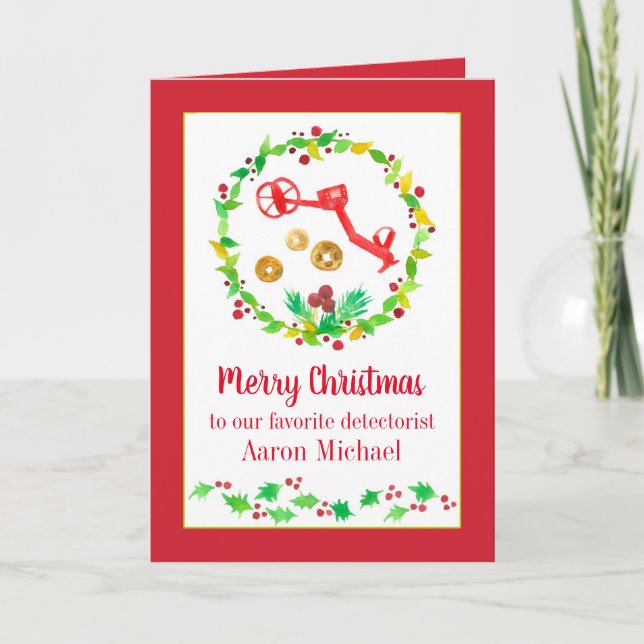 Cartão De Festividades Nome Personalizado das Moedas de Natal Merry Detec (Frente)