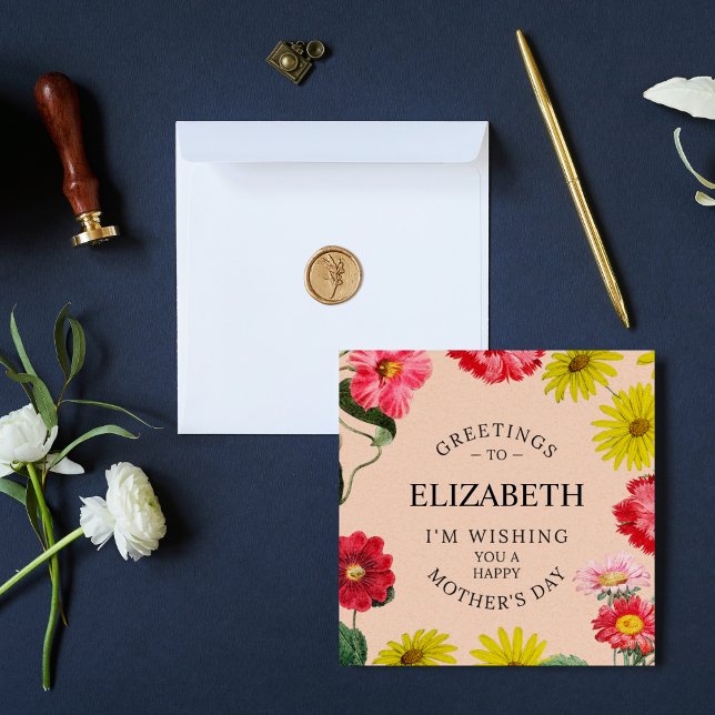 Cartão De Festividades Nome Personalizado - Dia de as mães Deseja Floral (Criador carregado)