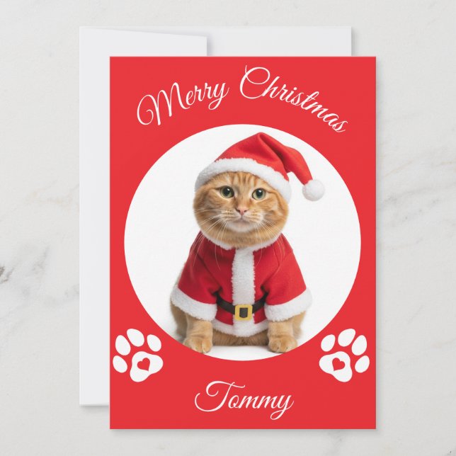 Cartão De Festividades Nome Personalizado e Foto para Natal dos Gatos (Frente)