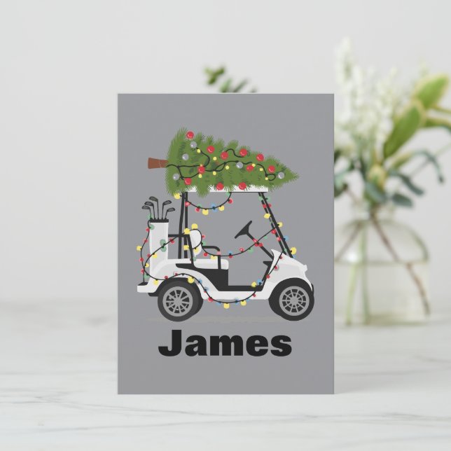 Cartão De Festividades Nome Personalizado Golfer de Natal Cart Xmas (Em pé/Frente)