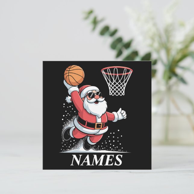 Cartão De Festividades Nome Personalizado Xmas Papai Noel Jogando Basquet (Em pé/Frente)