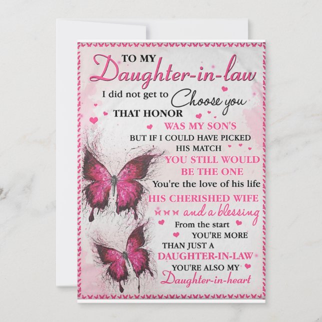 Cartão De Festividades Nora Borboleta Você Também É Minha Filha-De-Coraçã (Frente)